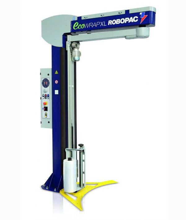 Rotary arm stretch wrapping machine
