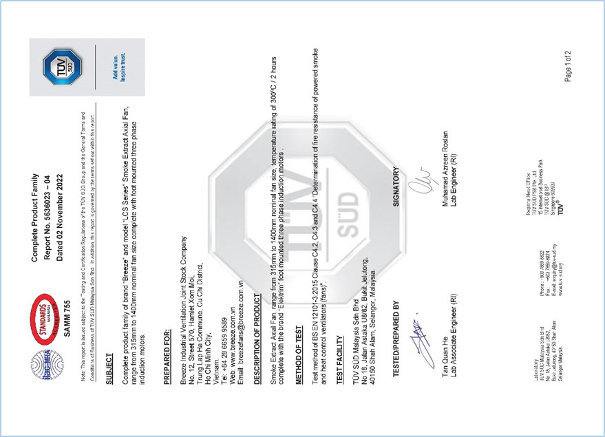 Fire resistance certification BS EN 12101-3:2015 standards