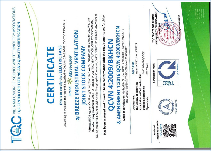 Certificate of conformity QCVN04/2009