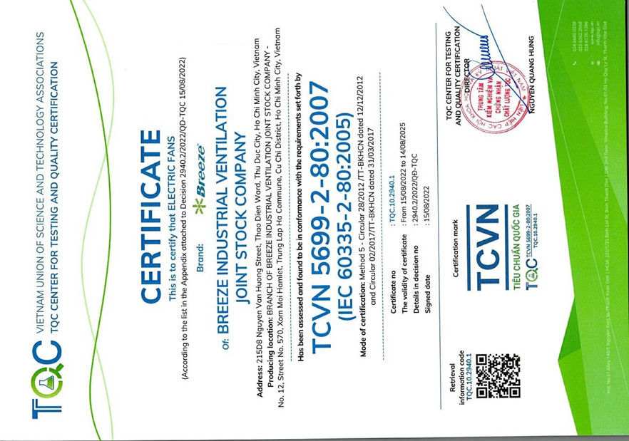 Certificate of conformity TCVN5699-2-80