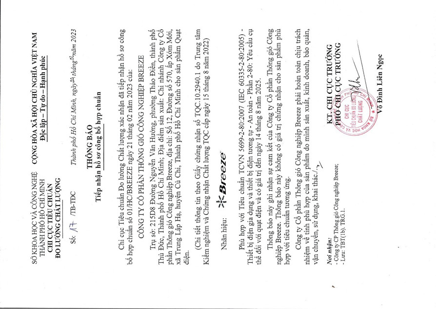Certificate of conformity TCVN5699-2-80