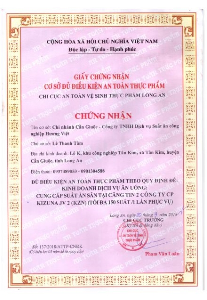 Food Safety Certificate - Long An