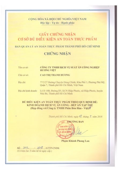 Food Safety Certificate - Ho Chi Minh City