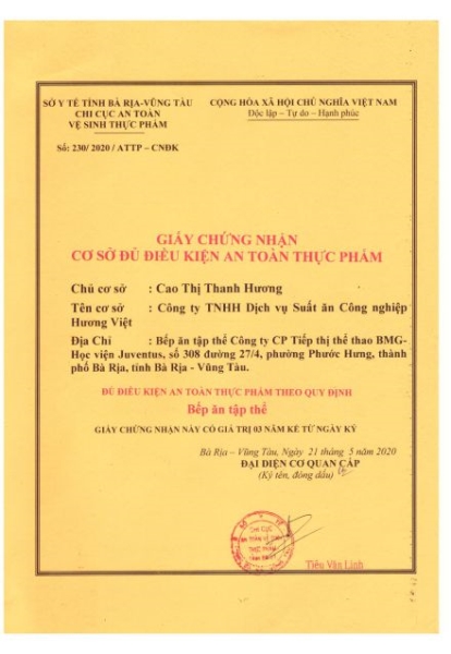 Food Safety Certificate - Vung Tau