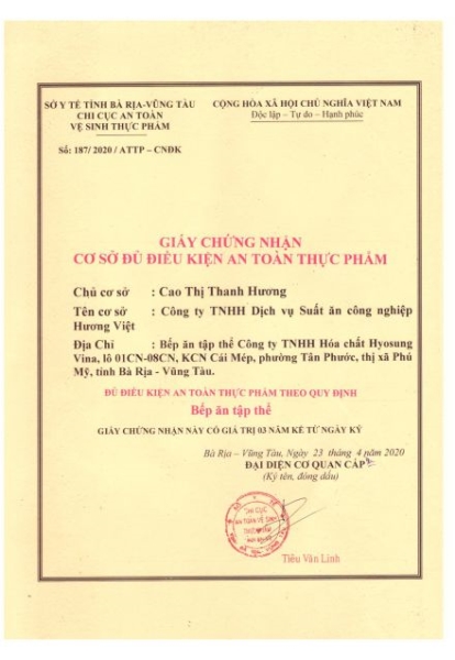 Food Safety Certificate - Vung Tau