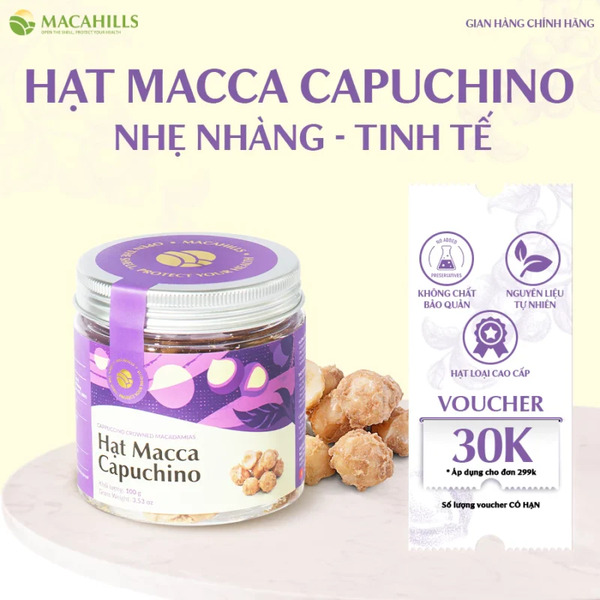 Maca Hills macadamia nuts with cappuccino flavor, 100g box