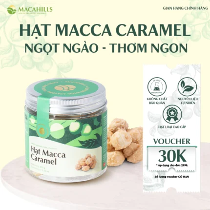 Caramel-flavored macadamia nuts, mildly crispy, 100g box