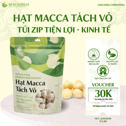 Shelled macadamia nuts in a convenient zip-lock bag, 200g