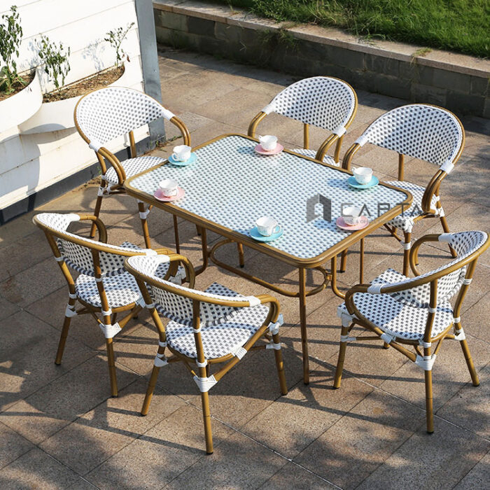 Poly rattan tables and chairs