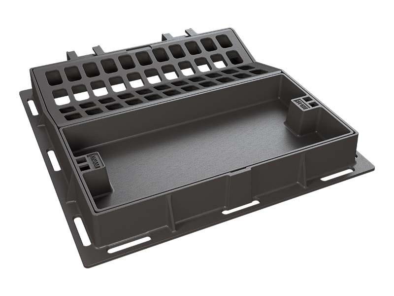Infill access covers with half-V grates