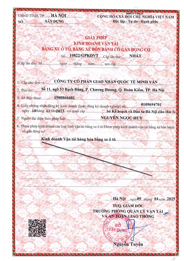 Road Transport Business License No. 10822 GPKDVT