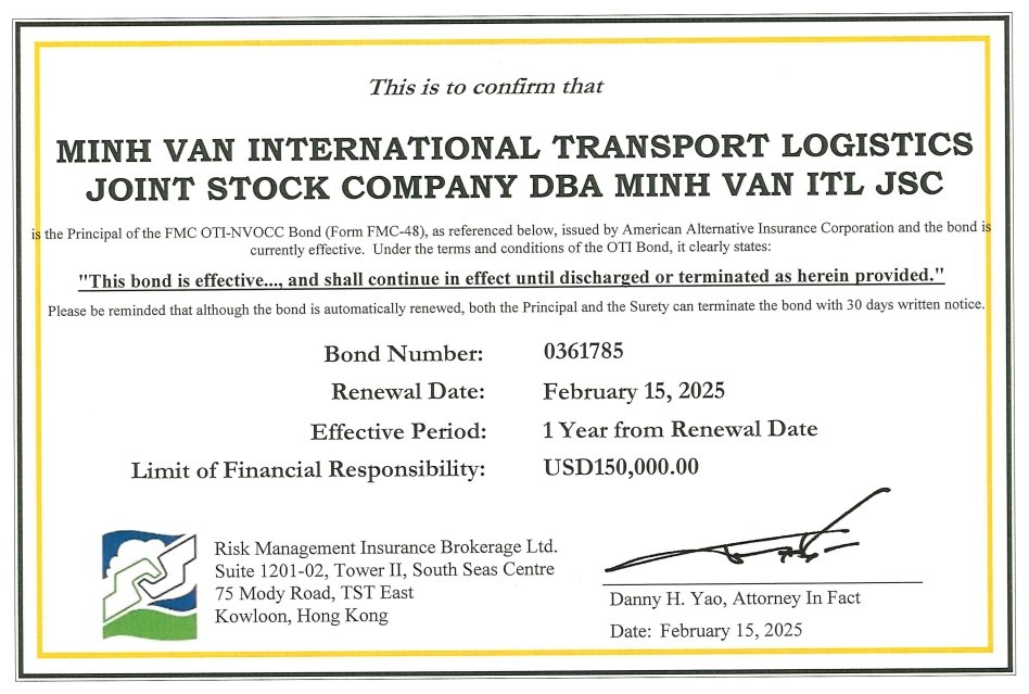 FMC OTI-NVOCC Bond Confirmation No. 0361785