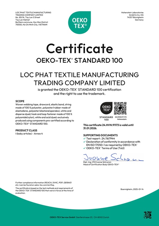 Certificate OEKO-TEX Standard 100