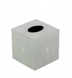 Square faux shagreen tissue box in taupe color