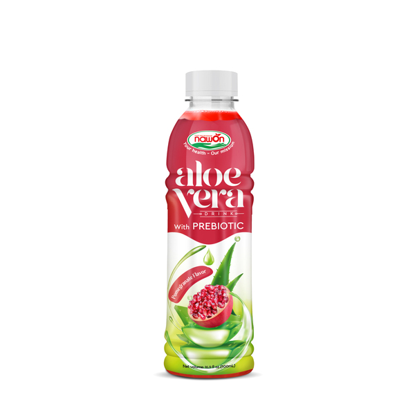 Pomegranate flavored prebiotic aloe vera drink
