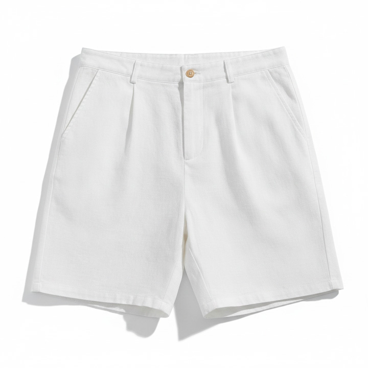 Men White Linen Pleated Shorts