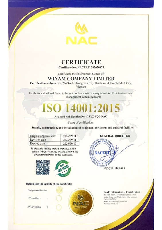 Certificate ISO 14001 Winam