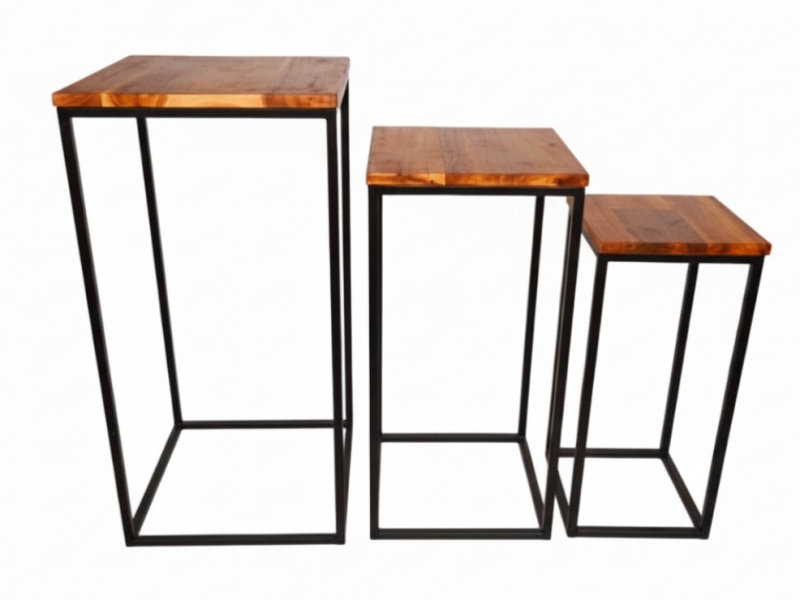 Acacia Wood, Metal Frame Nesting End Tables
