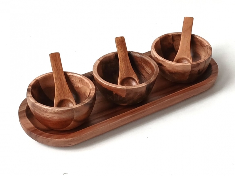 Acacia dip bowl set