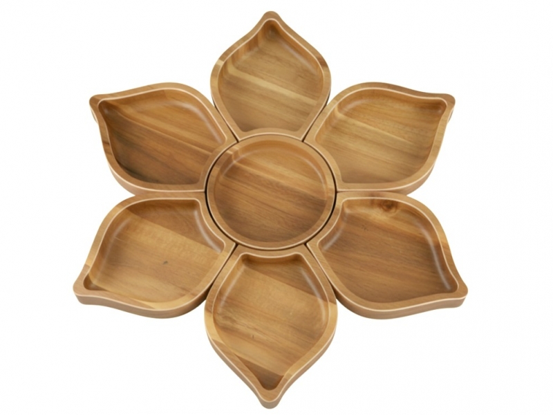 Premium Acacia Wood Flower-Shaped Serving Platter