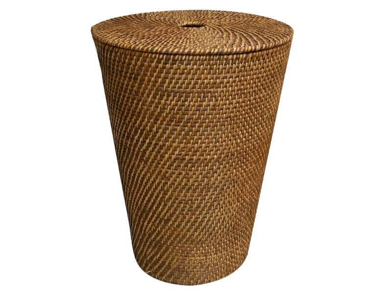 Round rattan hamper honey
