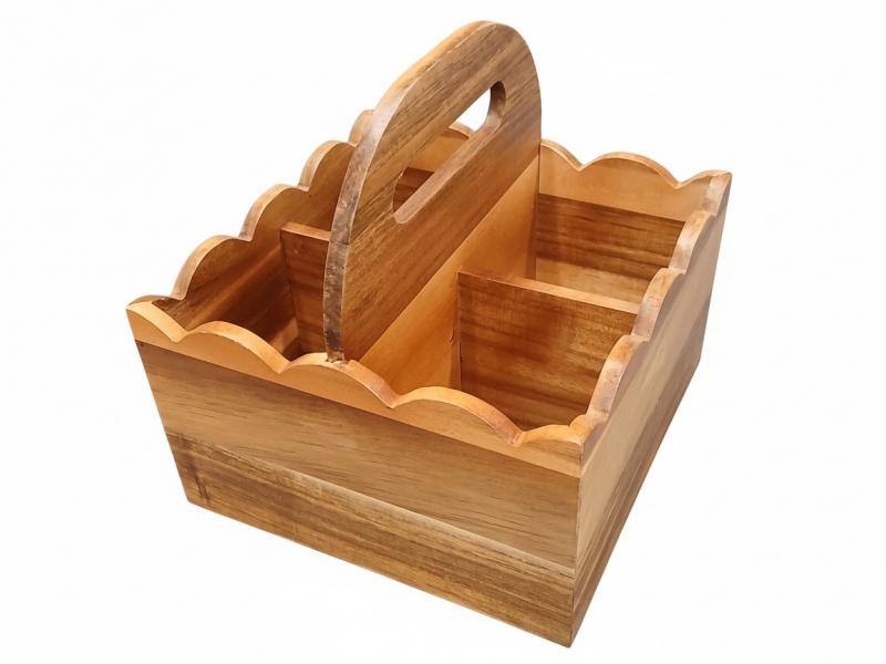 Scallop acacia wood flatware caddy
