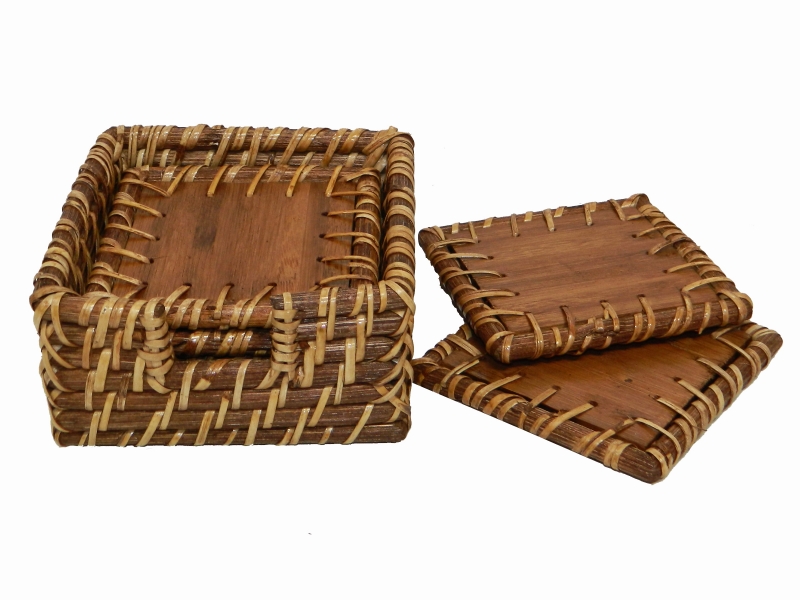 Square rattan coaster set