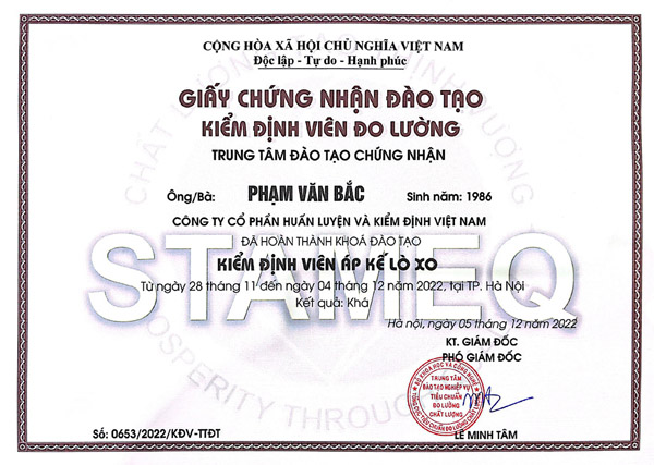 Inspector certificate