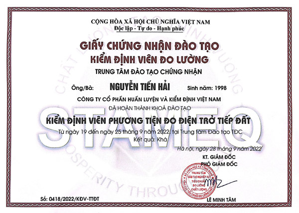 Inspector certificate