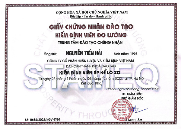 Inspector certificate