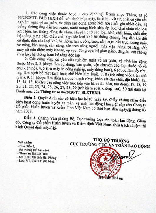 Occupational safety training certificate