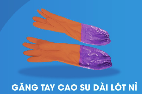 Long rubber gloves with fleece lining