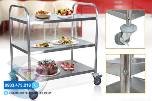 Three-tier stainless steel trolley