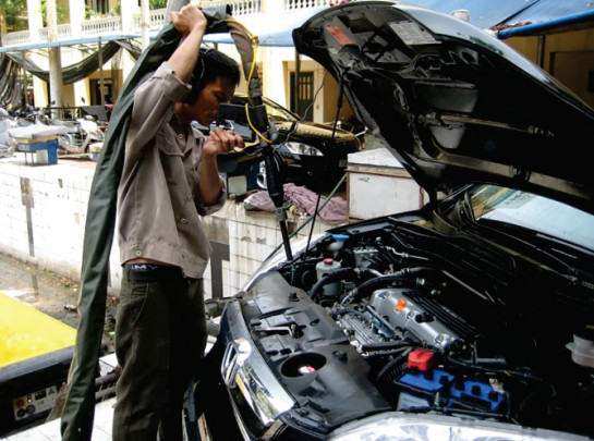Car engine bay cleaning