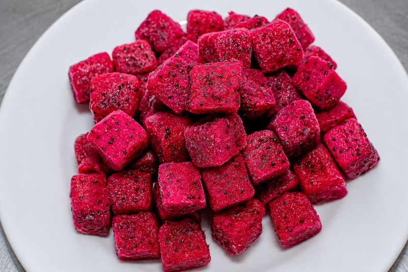 Frozen dragonfruit cubes