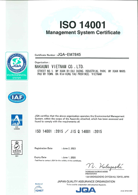 ISO 14001:2015 certificate