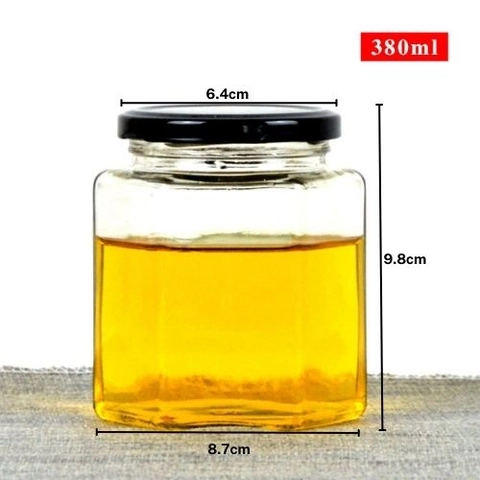 380ml, 500ml, and 750ml hexagonal glass jar