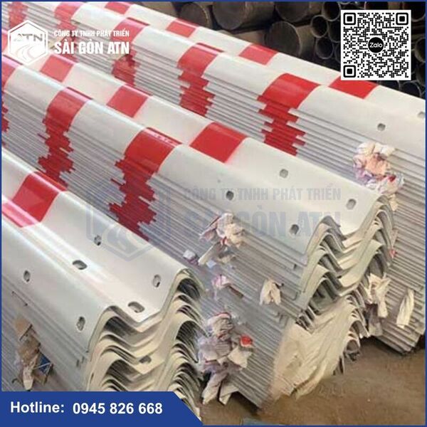 Red and white powder-coated W-beam guardrails