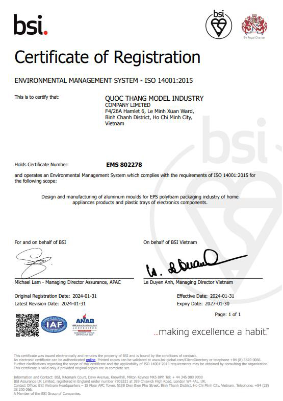 ISO 14001:2015 certificate