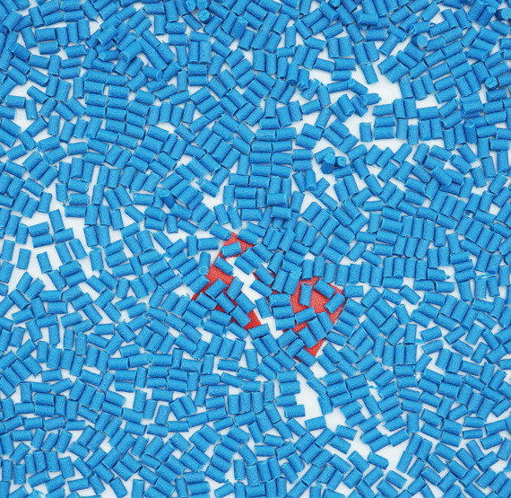 Blue plastic pellets