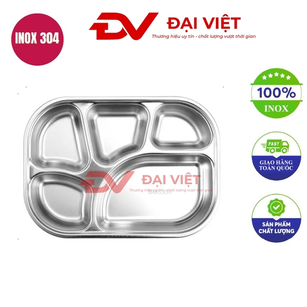5-compartment stainless steel lunch tray