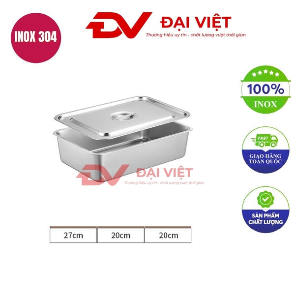Rectangular stainless steel tray with lid
