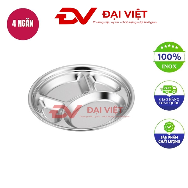 4-compartment round stainless steel lunch tray