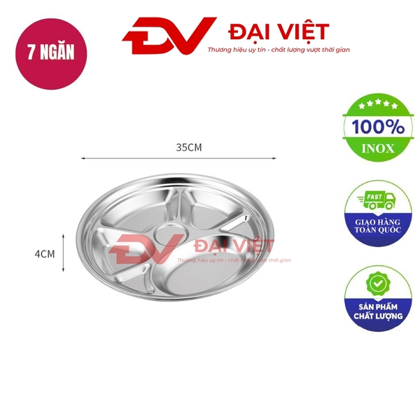 7-compartment round stainless steel lunch tray