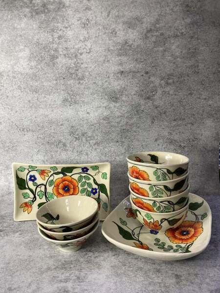 Crackle glaze orange blossom dinnerware set