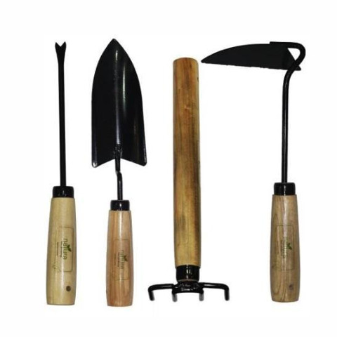 Mini garden tool set with wooden handles