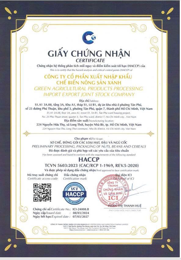 HACCP certificate