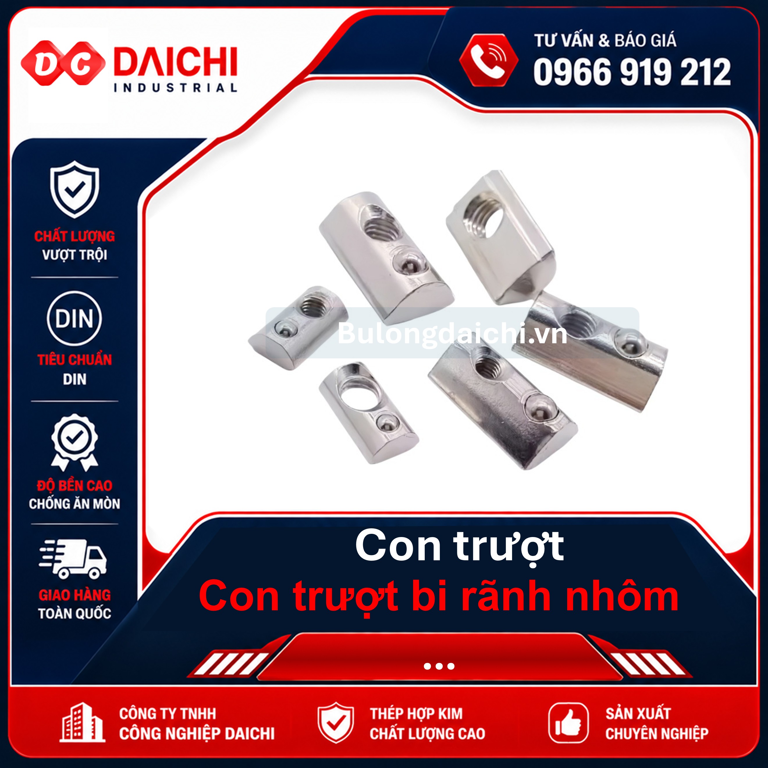 Ball-bearing sliding blocks for aluminum profiles (sizes 20, 30, 40, 45, 50, 60)