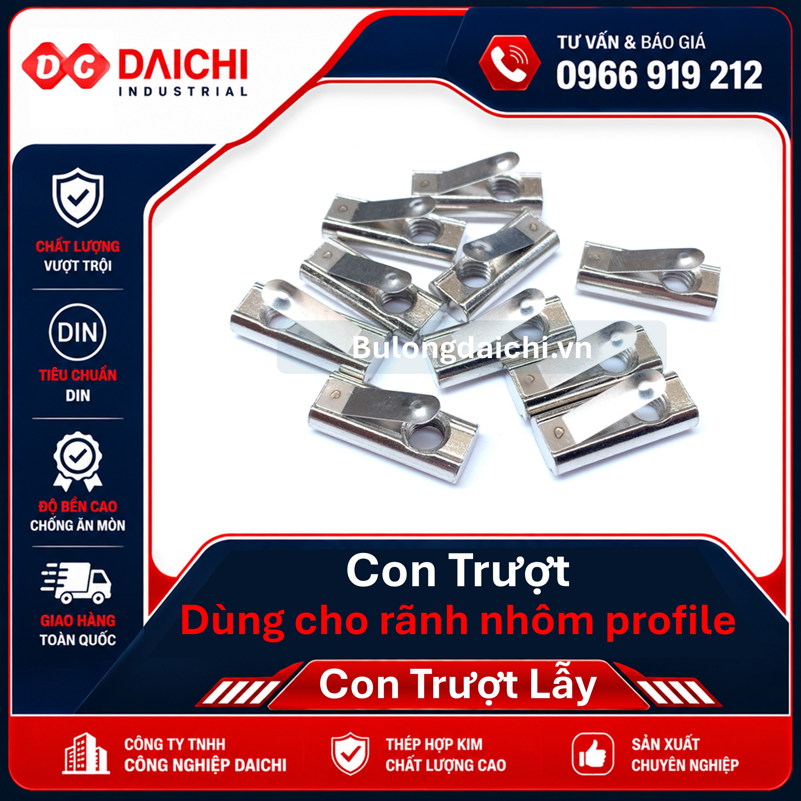 Spring-loaded T-nut for aluminum profiles (sizes 20, 30, 40, 45, 50, 60)