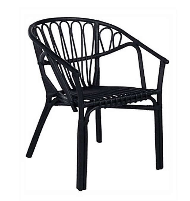 Black rattan dining/arm chair with curved backrest